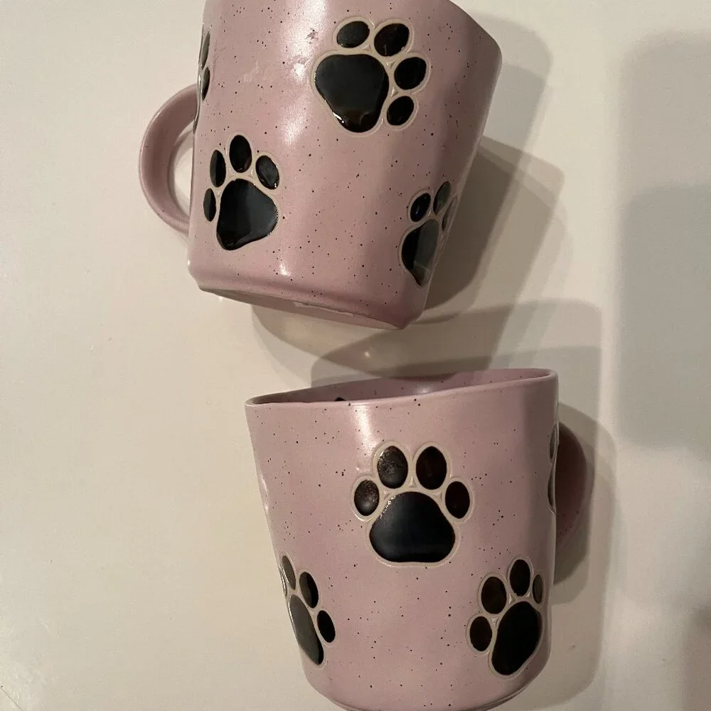 Dog Paw Print Mugs‎ (Set of 2 / new) (pet/x)
